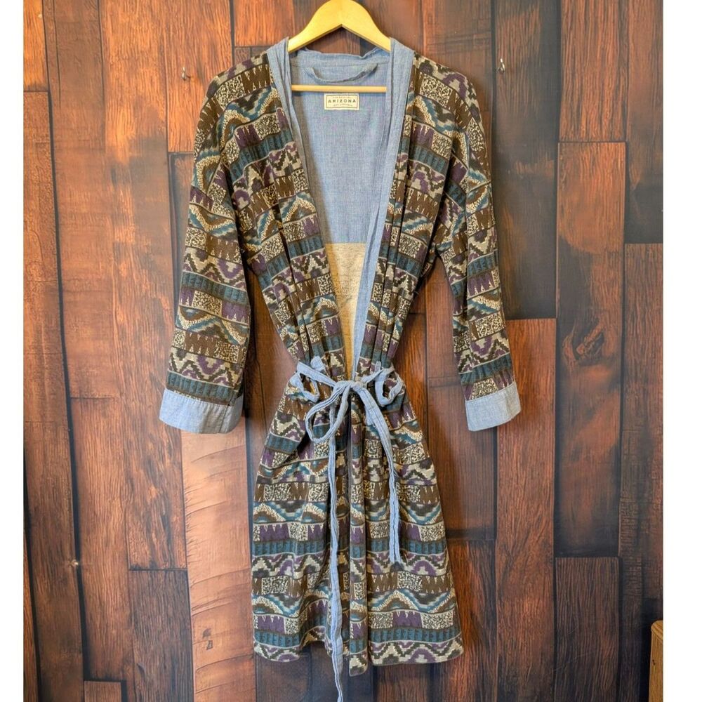 Arizona Jean Co Southwestern Denim Robe Sz L Cowgirl Lounge wear Cotton Blend